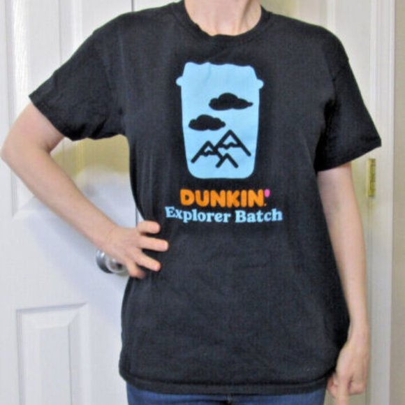 Dunkin Donuts Black Tshirt Explorer Batch Adventurer, Cotton, Adult size M - Picture 1 of 7